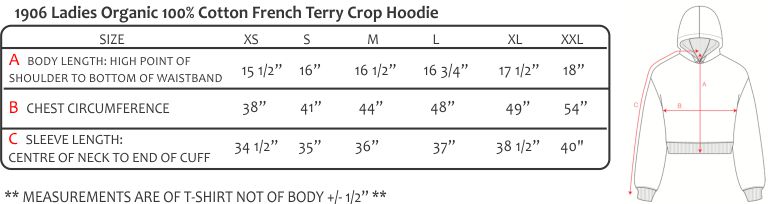 Ladies Organic 100% Cotton French Terry Crop Hoodie White